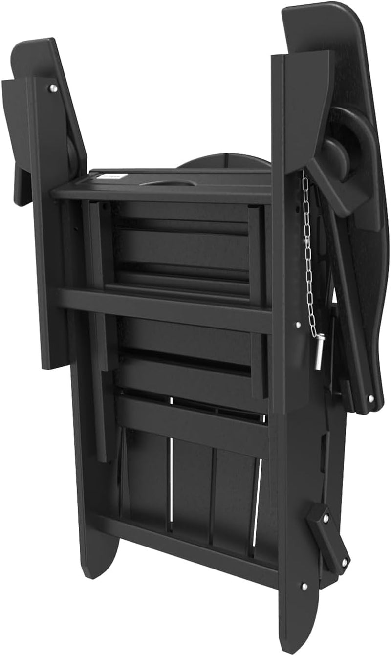 3-Level Adjustable Adirondack Chair with Retractable Ottoman, HDPE All-Weather Folding Fire Pit Chair with 2 Cup Holders, Outdoor Chair for Deck Patio Garden Backyard Lawn (Black)