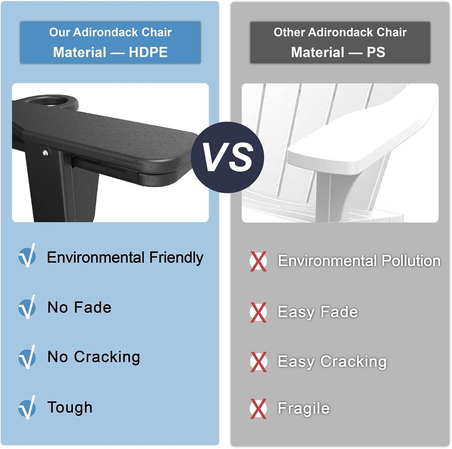 3-Level Adjustable Adirondack Chair with Retractable Ottoman, HDPE All-Weather Folding Fire Pit Chair with 2 Cup Holders, Outdoor Chair for Deck Patio Garden Backyard Lawn (Black)