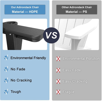 3-Level Adjustable Adirondack Chair with Retractable Ottoman, HDPE All-Weather Folding Fire Pit Chair with 2 Cup Holders, Outdoor Chair for Deck Patio Garden Backyard Lawn (Black)